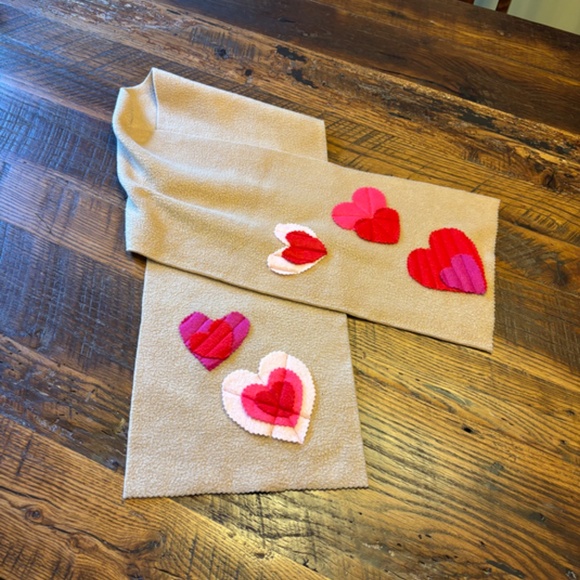2 Cozy, Unique & Cute Handmade Fleece Scarves with Fleece Hearts - Picture 3 of 14